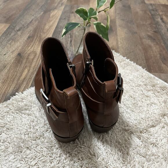 Vince Camuto Size 8 M Cognac Leather Buckle Block Heel Peamer Ankle Boots - Picture 7 of 8